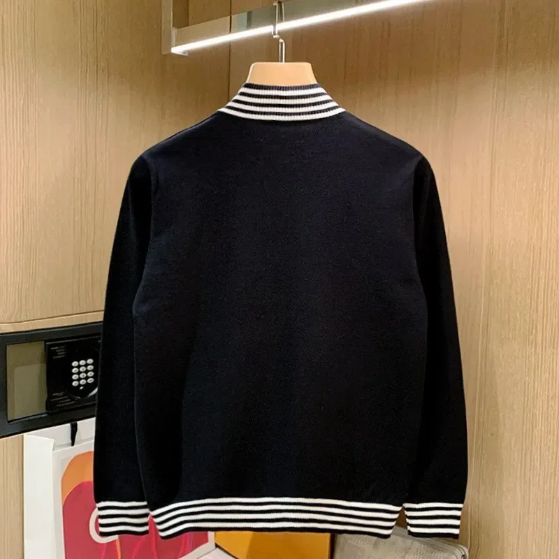 Korea Autumn Clothing Men's Knitted Luxury Button Cardigan Sweater Casual Long Sleeve Solid Color Vintage Knitwear Stripped Coat
