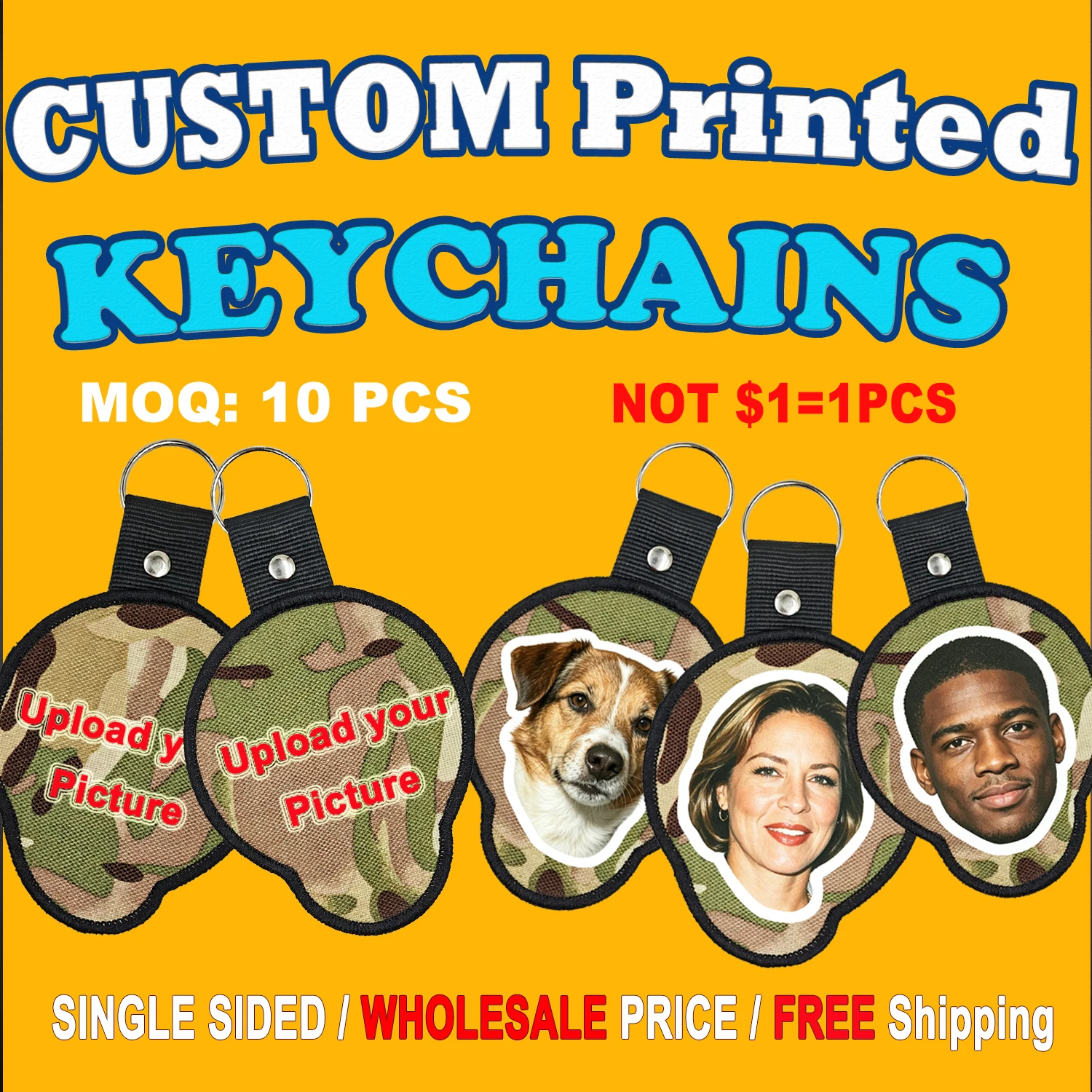 Custom Printed Photo Keychain Upload Your Picture Personalized Fabric Key Chains Wholesale MOQ 10pcs  Single Sided Keychain