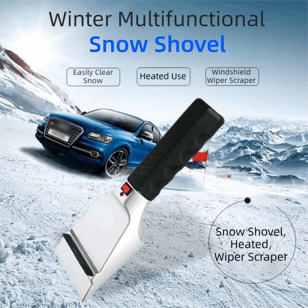 Rubber Wiper Electric Heated Snow Scraper 12V Anti Skid Handle Car Ice Scraper Comfortable Grip Instant Heating