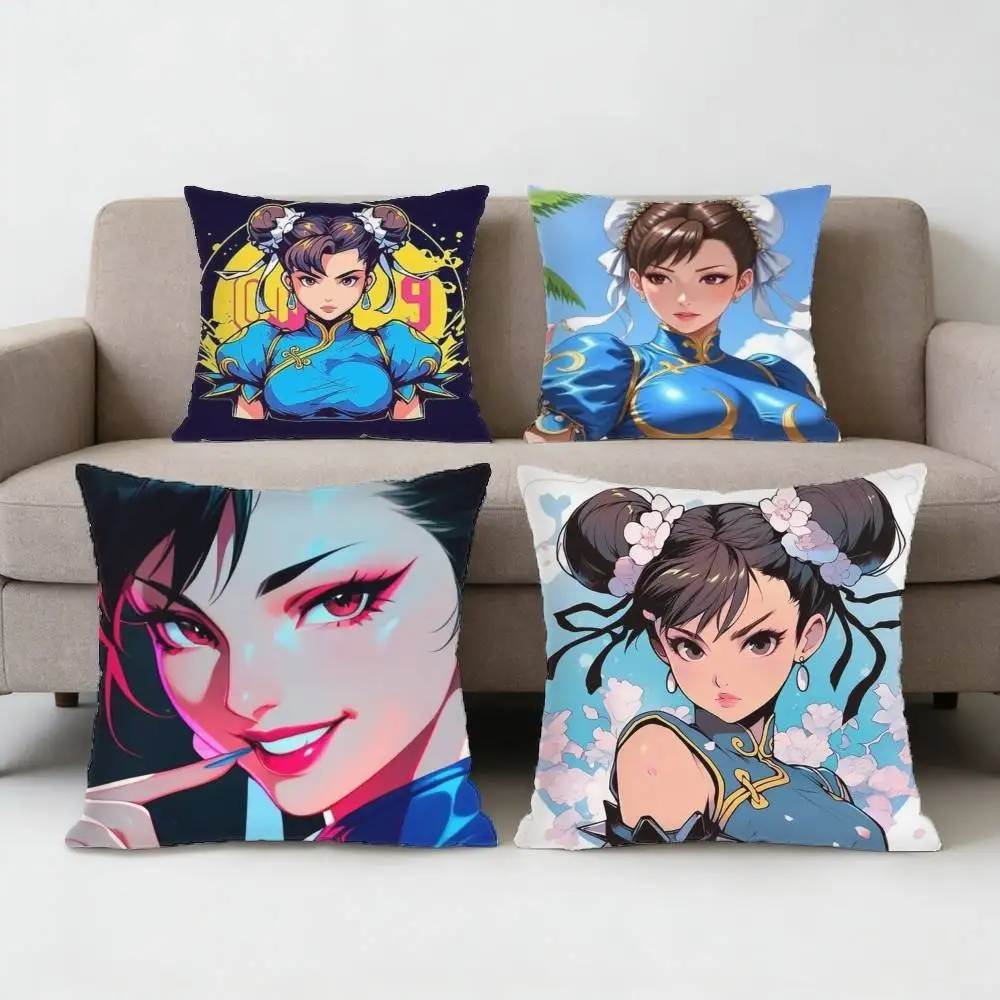 

Chun-Li Game S-Street-F-fighters Pillow Case Anti-dustmite Pillowcase Invisible zipper silky short plush Sofa cushion cover