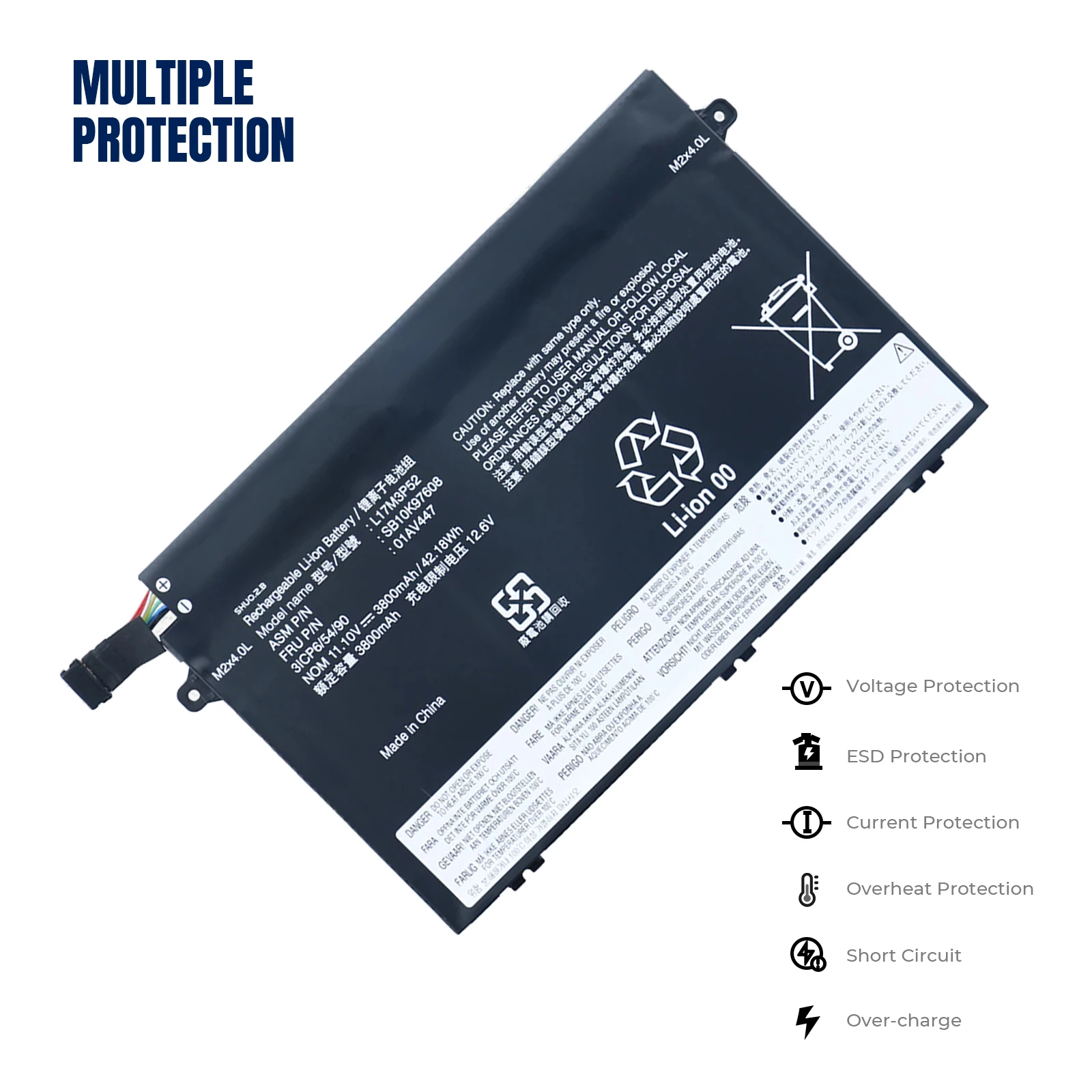 YOOFAN Batería de ordenador portátil L17M3P52 para Lenovo ThinkPad E480 E485 E580 E490 E590 E585 R480 R580 01AV448 01AV447