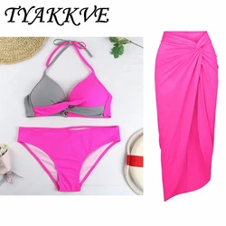 TYAKKVE 2024, conjunto de Bikini estampado de 3 piezas, traje de baño Push Up, traje de baño femenino de cintura alta, traje de baño Sexy para mujer, Vestido de playa de verano