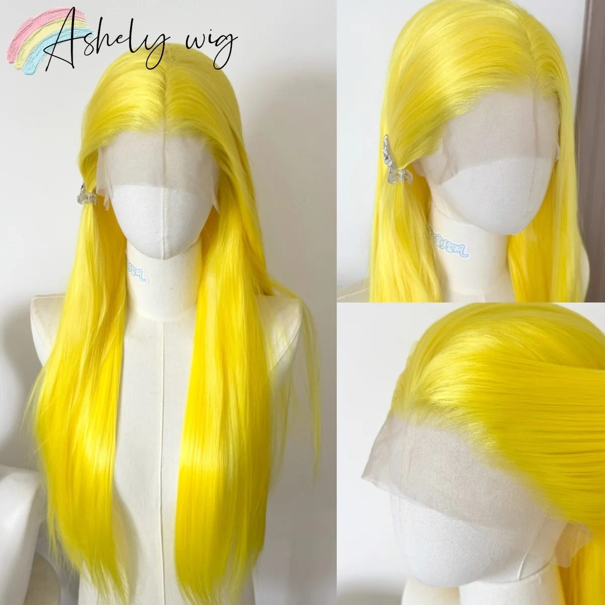 

Ashely Wig Yellow Lace Front Wig 13*4 26inhc Long Straight Hair Wig for Women High Quality Fibers Synthetic Lace Wigs Nature통가발