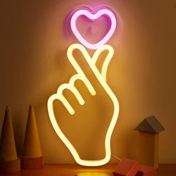 Chi-buy LED Neon Hand+Heart USB Powered Neon Signs Night Light 3D Wall Art & Game Room Bedroom Living Room Decor Lamp Signs