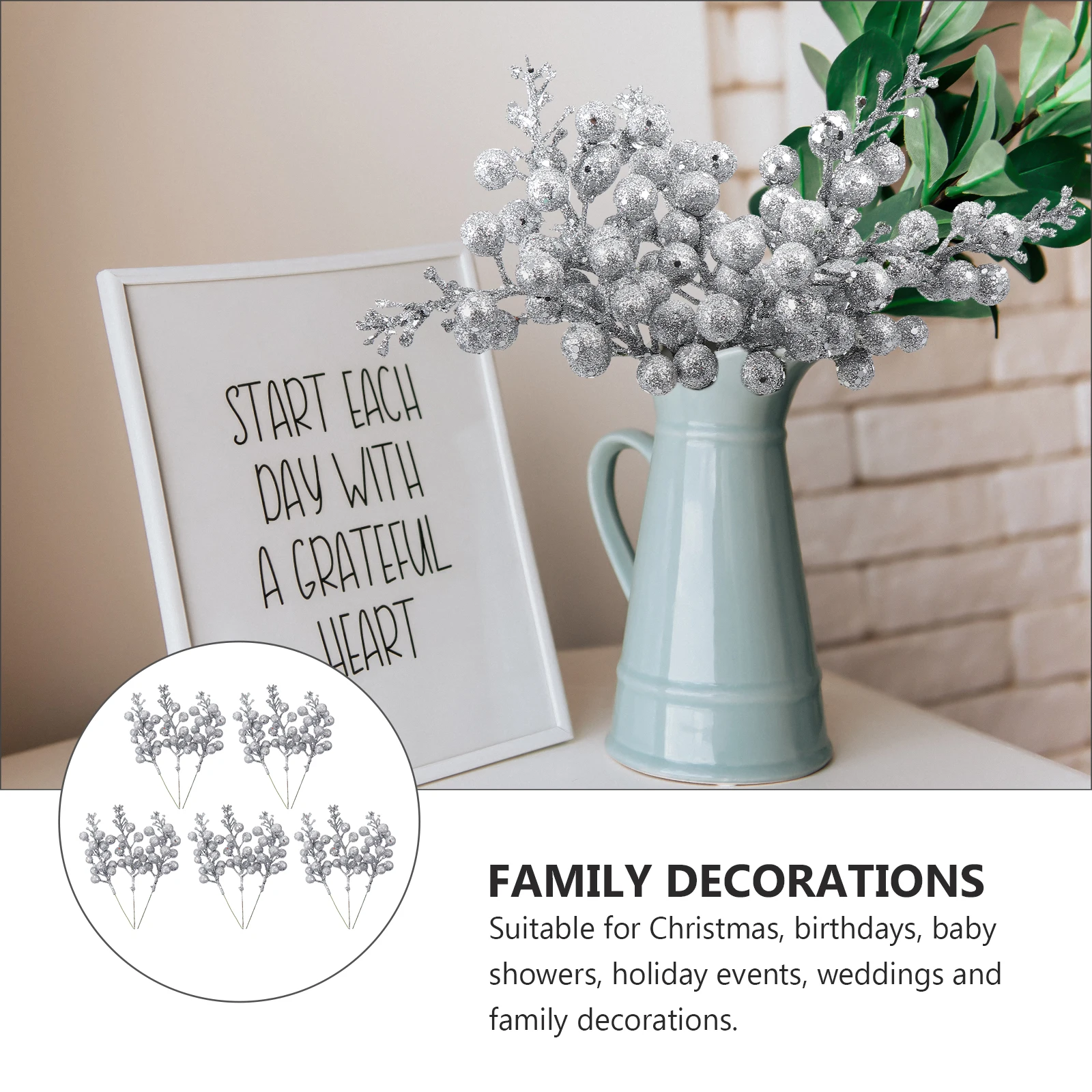 

15pcs Simulation Artificial Picks Red Christmas Decor Foam Berry Stems Fake Branches Home Wreath