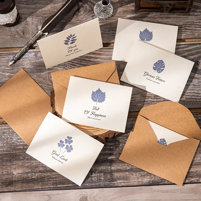 10PCS Graduation Season Greeting Card Birthday Gratitude Blessing Card Small Holiday Business Kraft Paper Message Card Envelope
