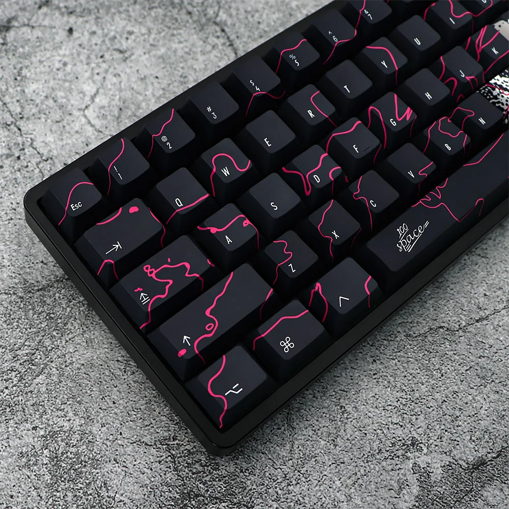 ECHOME Black Graffiti Theme Keycap Set PBT Custom Keyboard Cap Cherry Profile Key Cap for Mechanical Keyboard Rainy75 Accessory