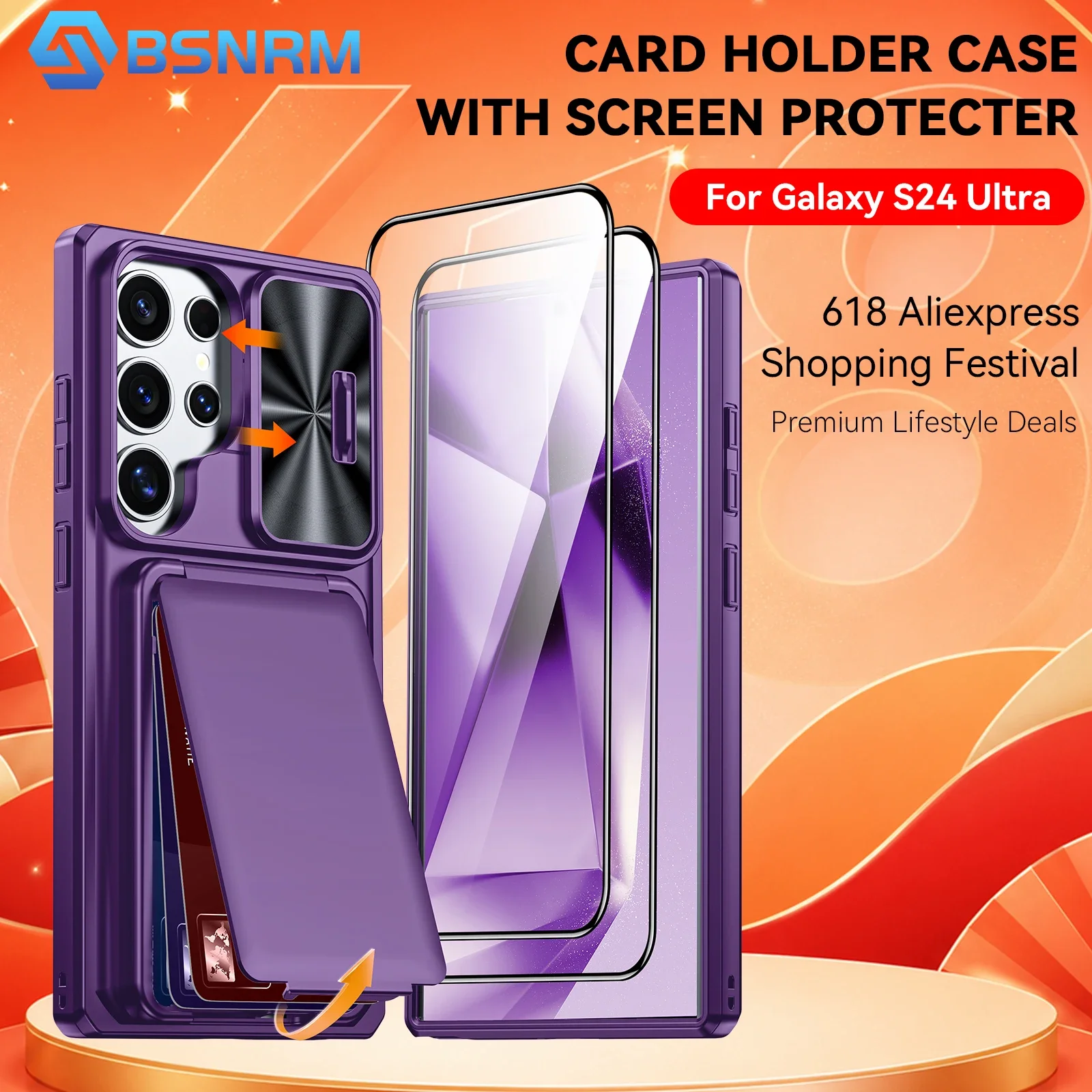 

618 Hot Deals For Samsung Galaxy S24 Ultra Case,with Camera Cover,Card Holder[RFID Blocking] Shockproof Wallet Phone Case-Purple