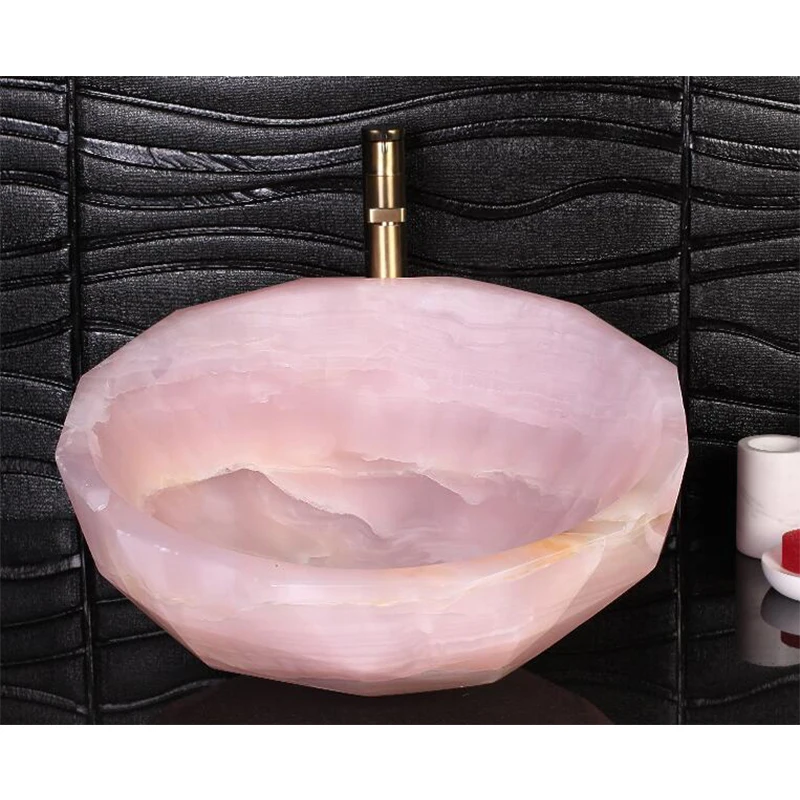 Pink Marble Sink Luxury Home Decor Stone Sinks 100% Genuine Pink Onyx Sink Bathroom Vanities Basin Around