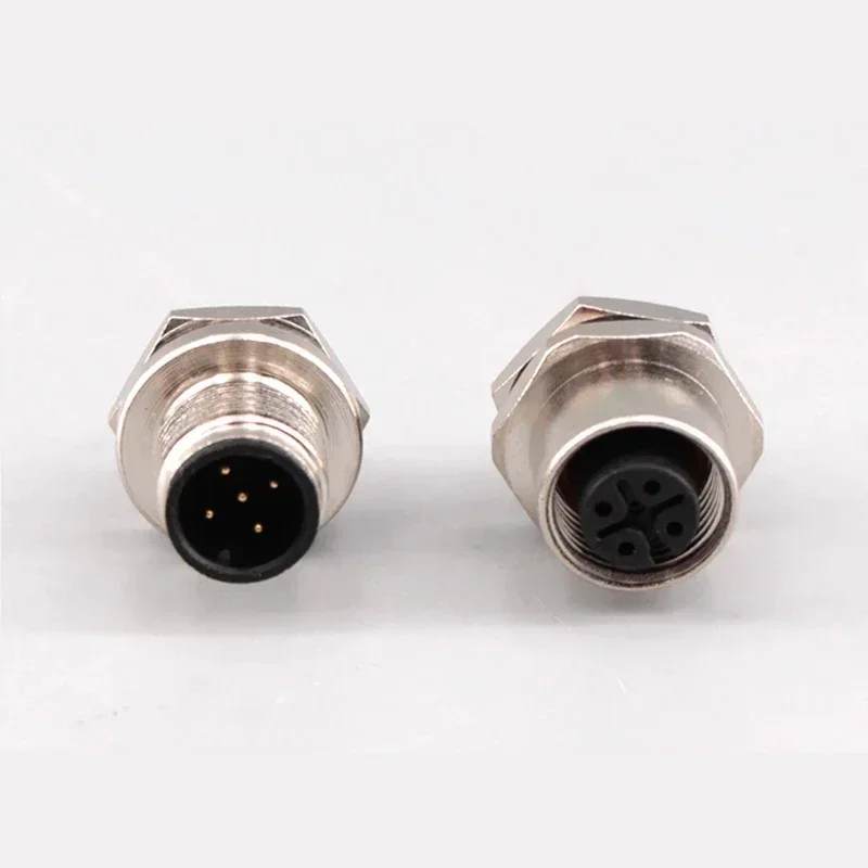 1pcs M12 4pin 5 8Pin Sensor Connector Panel Back Mount Waterproof Flange Socket Threaded Coupling Male&Female A Code Connectors