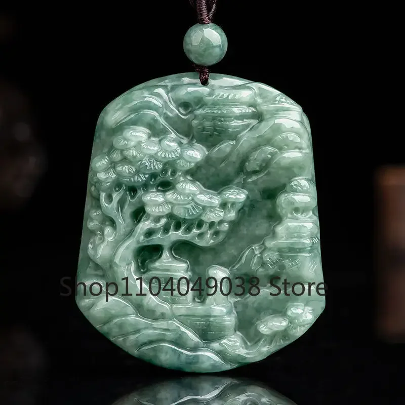 Natural A-grade Jade Pendant Landscape Sign Double Sided Carved Jade Pendant Pendant for Men and Women Jewelry Jade Necklace