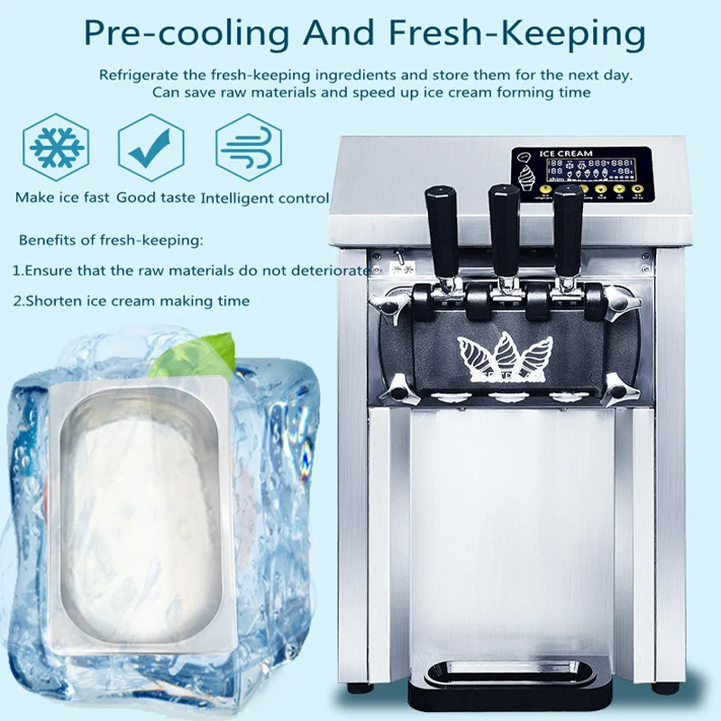 Commerciële Desktop Verticale Ijsmachine Drie Smaken Ijsmachine Automatische Ijsmachine Zachte Kegel Machine
