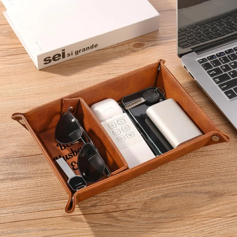 Personalized PU Leather Valet Tray Custom Engraved Catchall Organizer for Dad Grandpa Husband Birthday Father's Day Anniversary