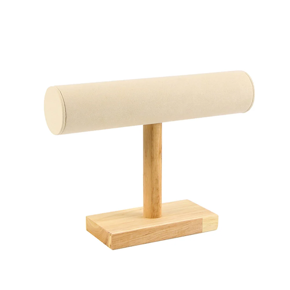 Bracelet Display Rack Solid Wood Small Beige Stylish Jewelry Organizer T-Shaped Bangle Holder Watch Holder Storage Stand