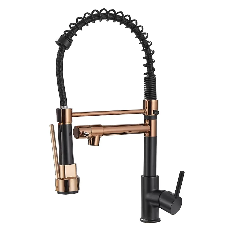 Rose Gold Hot and Cold Black 360 Rotation Spring Pull Down Stainless Steel Kitchen Faucet High Quality Pull the Faucet