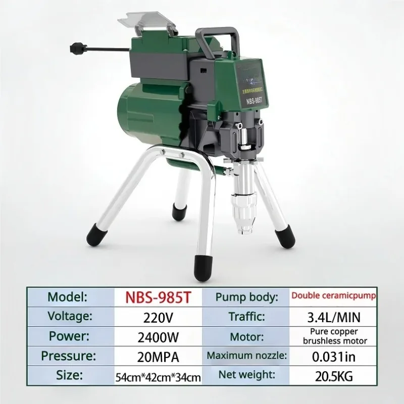 

NBS-985T Electric High Pressure Airless Paint Sprayer Intelligent Double Ceramic Pump for Latex Paint Power Painting Equipment