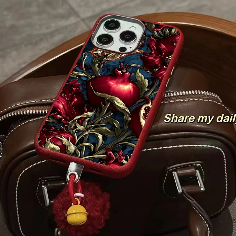 خمر الرمان بولي TPU الفن جراب هاتف آيفون 17 16 11 13 12 14 15 برو ماكس XS X XR 7 8 زائد 16E 16 17 برو الجمالية غطاء