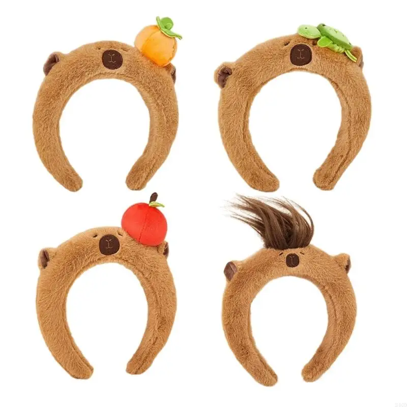 

340D Teens Cartoon Capybara Headband Adult Plush Headpiece for Makeup Washing Face Sports Headband Anti Hair Slip