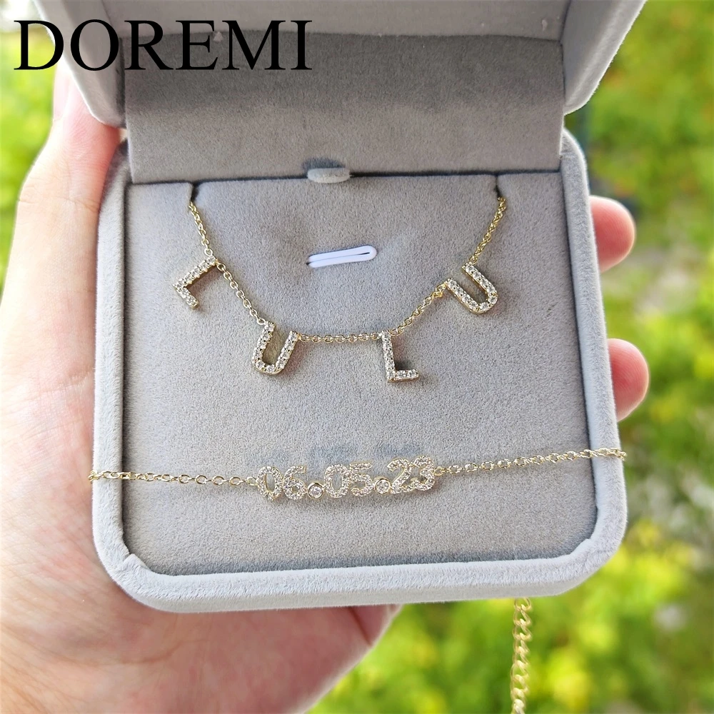 DOREMI 6mm Date Bracelet 9mm Diamond Letters Necklace Women Jewelry Gift Set Custom Initial Letter Name Private Jewelry Gift