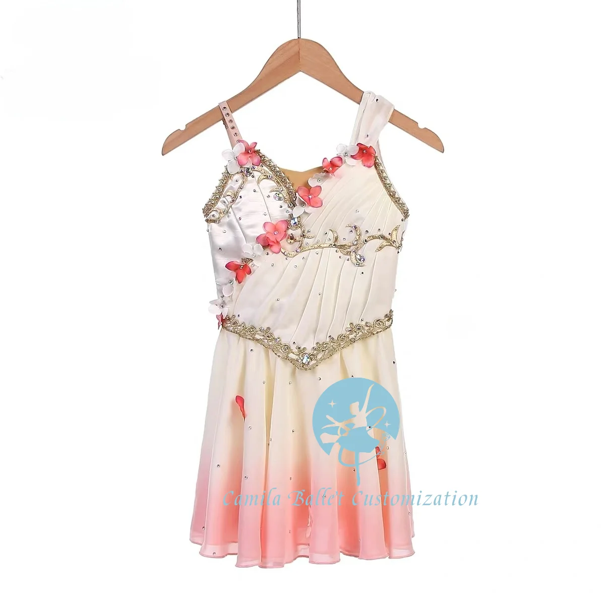 High-end new custom pink gradient flowers Cupid ballet competition performance chiffon skirt adult and kids