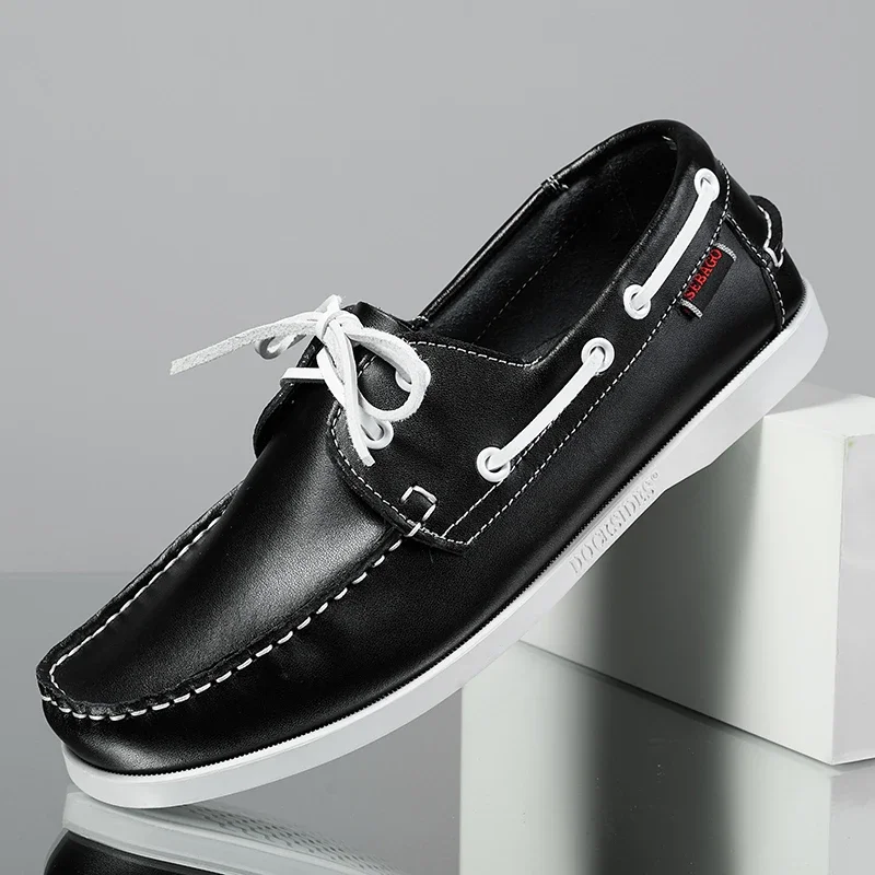 New genuine leather loafers for men's Moccasin driving shoes, casual, fashionable, breathable dock classic boat shoes