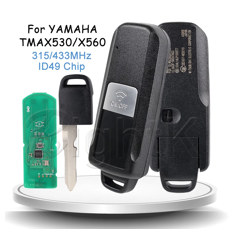 

Motorcycle Remote Key Fob 315MHz/433MHz for YAMAHA T-MAX 530/560 TMAX530 TMAX560 2016-2021 ID49 Chip Smart Car Key Battery