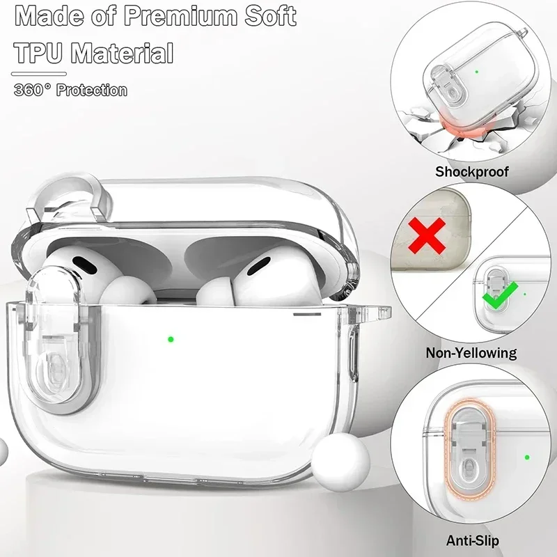 Cover for Airpods Pro 2nd Generation Case with Secure Lock Compatible for Airpods 3 2 Clear Soft TPU Transparent Shockproof Case