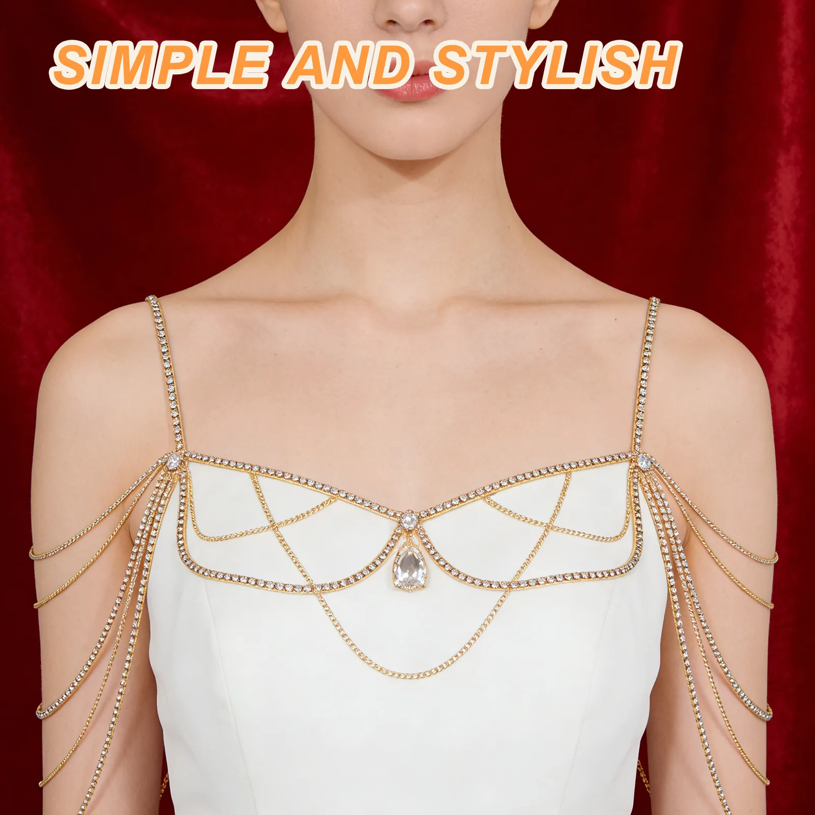 Multi-Layered Bridal Shoulder Necklace Rhinestone Body Chain Choker Sparkly Clavicle Jewelry for Women Evening Celebrations