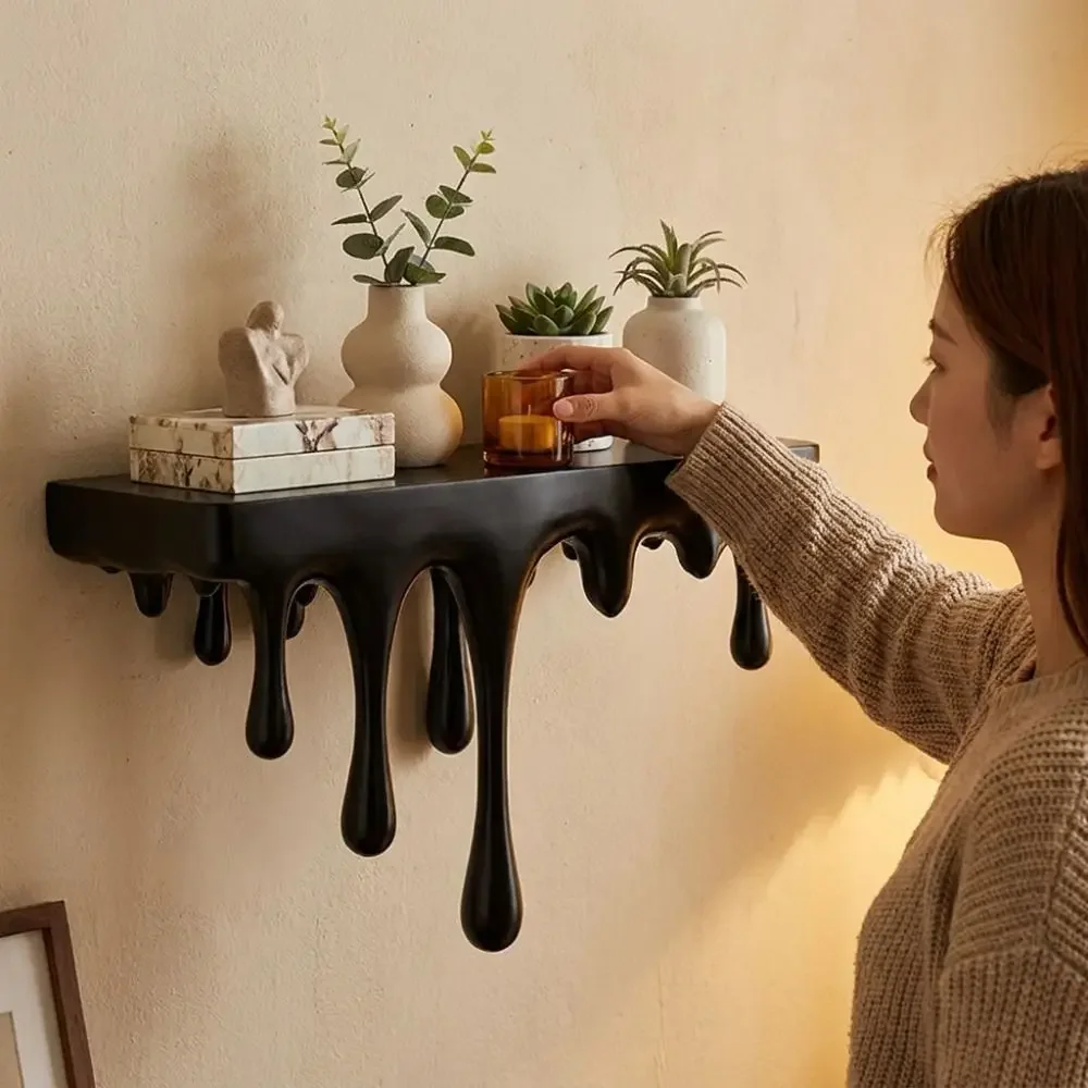 Decorative 3D Printed Drip Floating Shelf Plastic Stable Melting Wall Shelf Irregular Artistic Plants Display Stand Bedroom