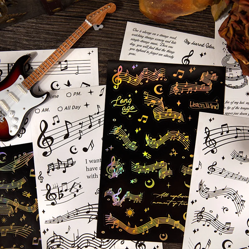 12-Piece Music Note Stickers, Classic Treble Clef & Quarter Note Patterns, Self-Adhesive for Journal Decoration