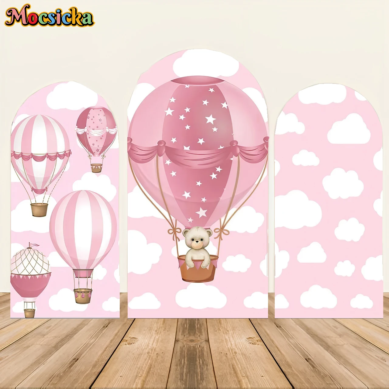 

Mochicka Pink Flowers Wedding Photo Event Decoration Balloon Elegant French Garden Romantic Unique Background Curved Panel Props