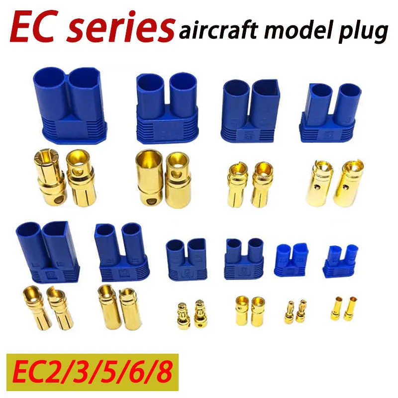 EC2 EC3 EC5 EC6 EC8 Model Aircraft Banana Plug Copper Core High Current Sleeved Lithium Battery Dedicated Connector 100A/500VDC
