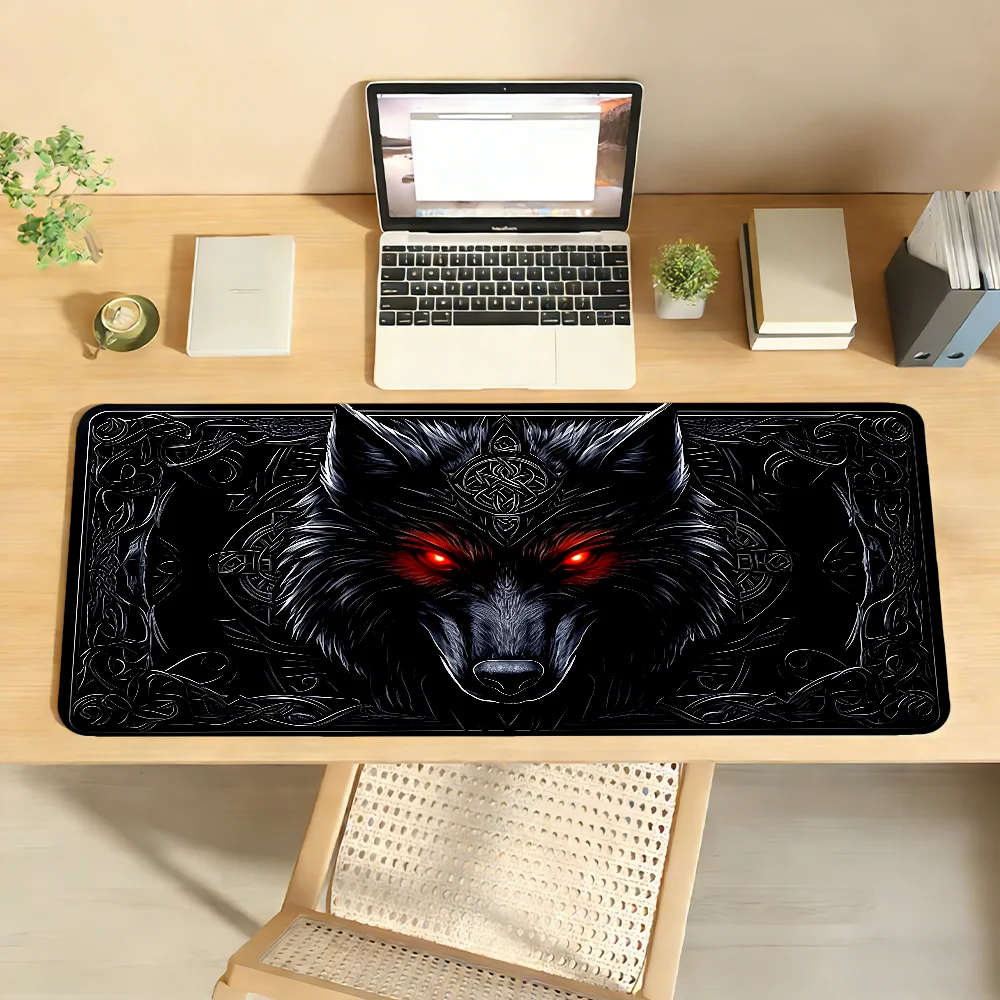 Mysterious-style Red-eyed Black Wolf Totem Pattern Mouse Pad For Office Gaming And Keyboards Non-Slip Large Waterproof