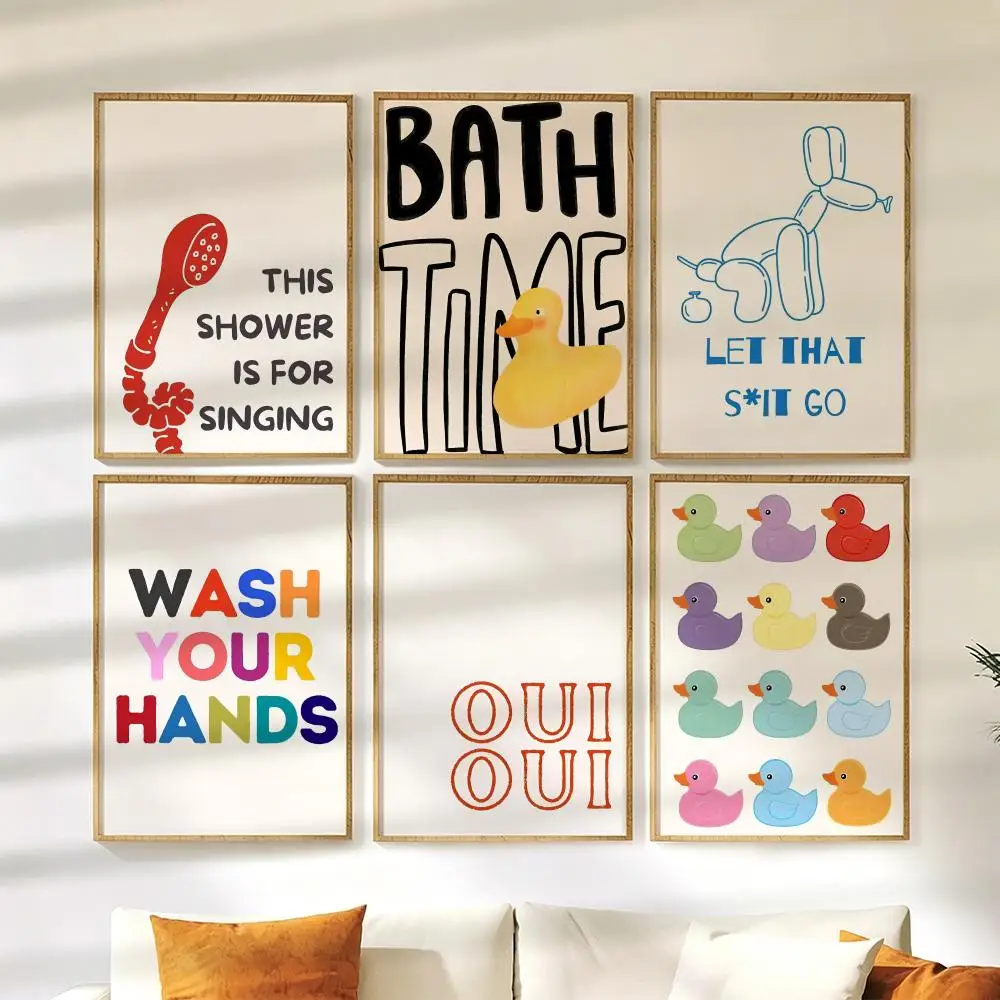 Funny Bathroom Rubber Duck Poster Wall Stickers HD Painting Self Adhesive Art Decals for Bedroom Living Room Home Decor