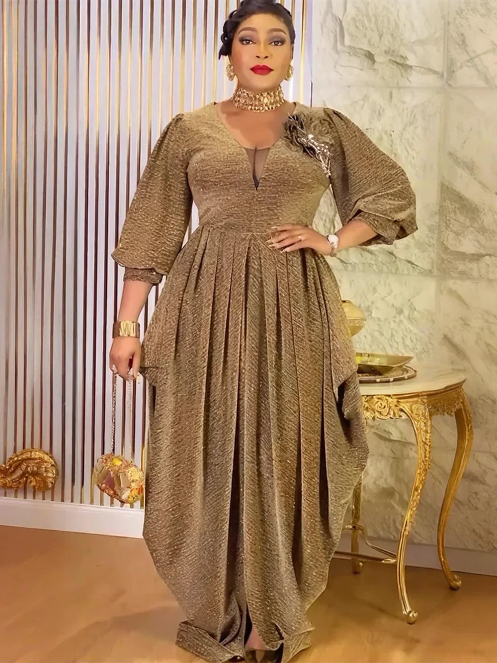 فساتين الحفلات الأفريقية مقاس كبير للنساء 2026 موضة جديدة Dashiki أنقرة ثوب مسائي زفاف أنيق فستان ماكسي إسلامي #3