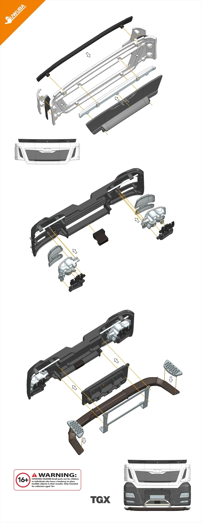 タミヤTGXパーツ For Tamiya 1/14 RC Toy Tractor Truck MAN TGX Euro 6 Front Bumper