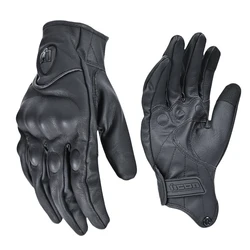 Vintage Leather Motorcycle Gloves Men Black Wear-resistant Guantes Touchscreen Anti-slip Retro Motobiker Luvas