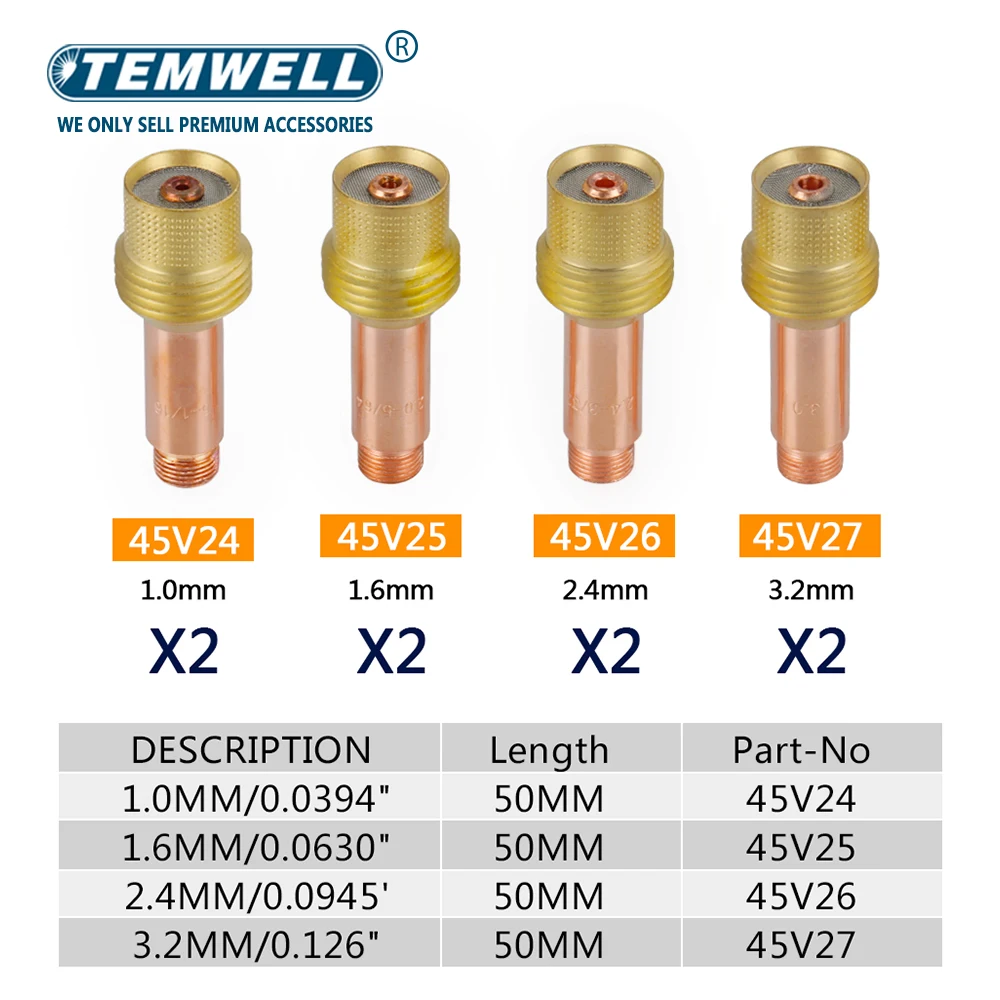 Imagem -04 - Tig Soldagem Tocha Corpo Peças Sobressalentes Kit Tampa Traseira Collet Acce Prático Durável Lente de Gás Stubby para Wp17 Wp18 Wp26 51 Pcs