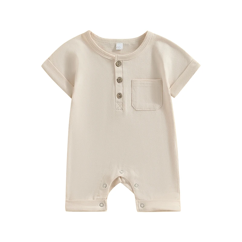 

0-18M Summer Baby Boy Girl Rompers Muslin Cotton Short Sleeve Newborn Infant Romper Jumpsuit Solid Color Baby Clothing