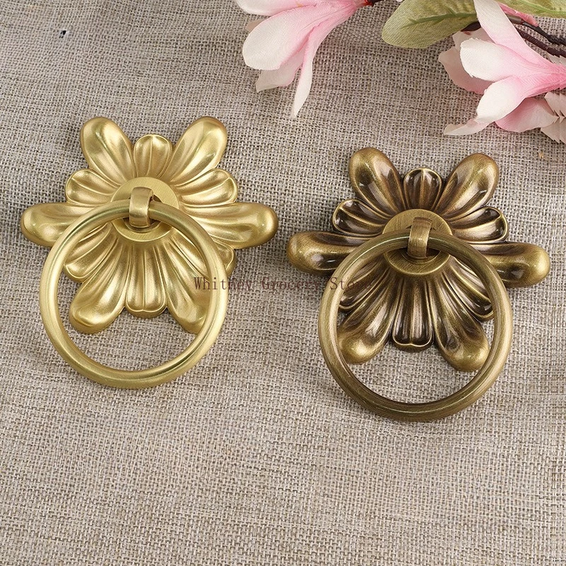 Manufacturer wholesale new Chinese brass solid special-shaped flower cabinet door pull ring