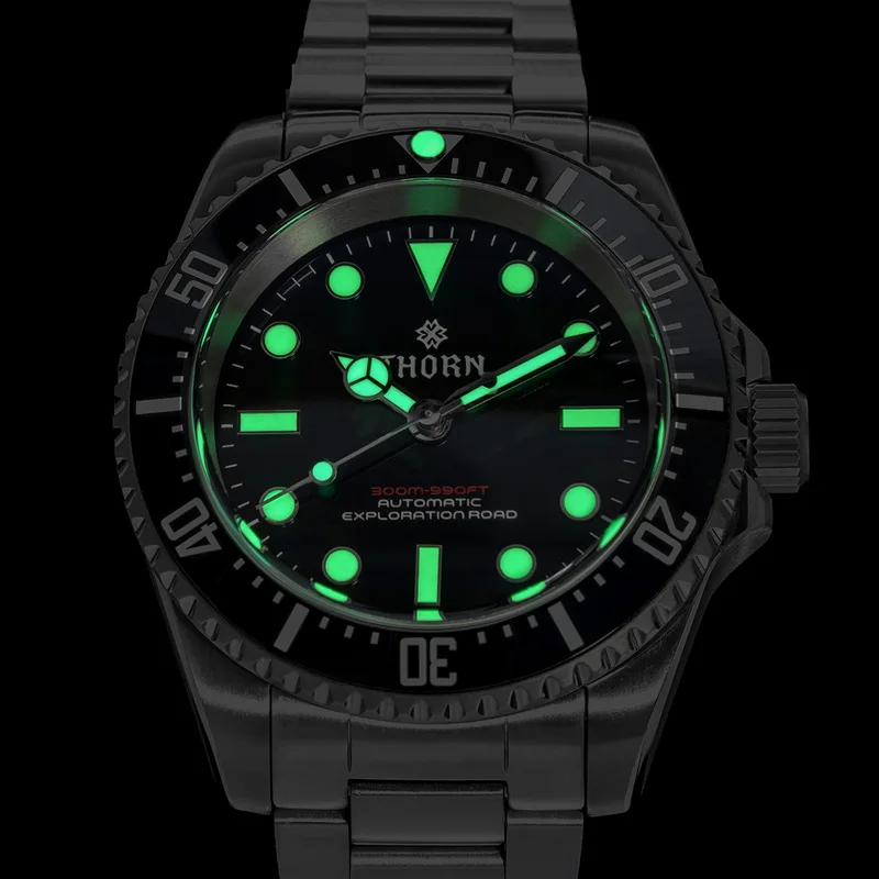 THORN Men Automatic Watch 40.5mm Mechanical Wristwatch Titanium Dive 300M Waterproof Luminous Sapphire NH35 Helium Exhaust Valve