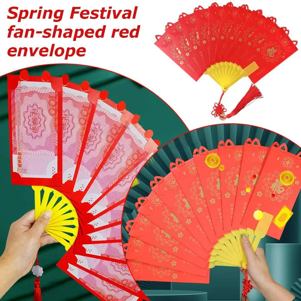 Tas hadiah kreatif Tahun Baru bentuk kipas amplop merah 2025 Hongbao harapan terbaik Festival Musim Semi Cina kantong uang saku merah