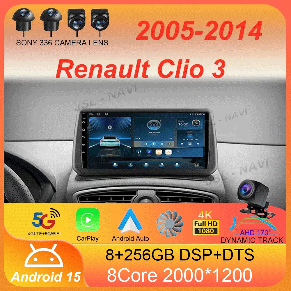 

Android15 Carplay For Renault Clio 3 Clio3 2005 2006 2007 2008 2009 - 2014 Multimedia Car Radio Player Video WIFI+4G DSP Stereo