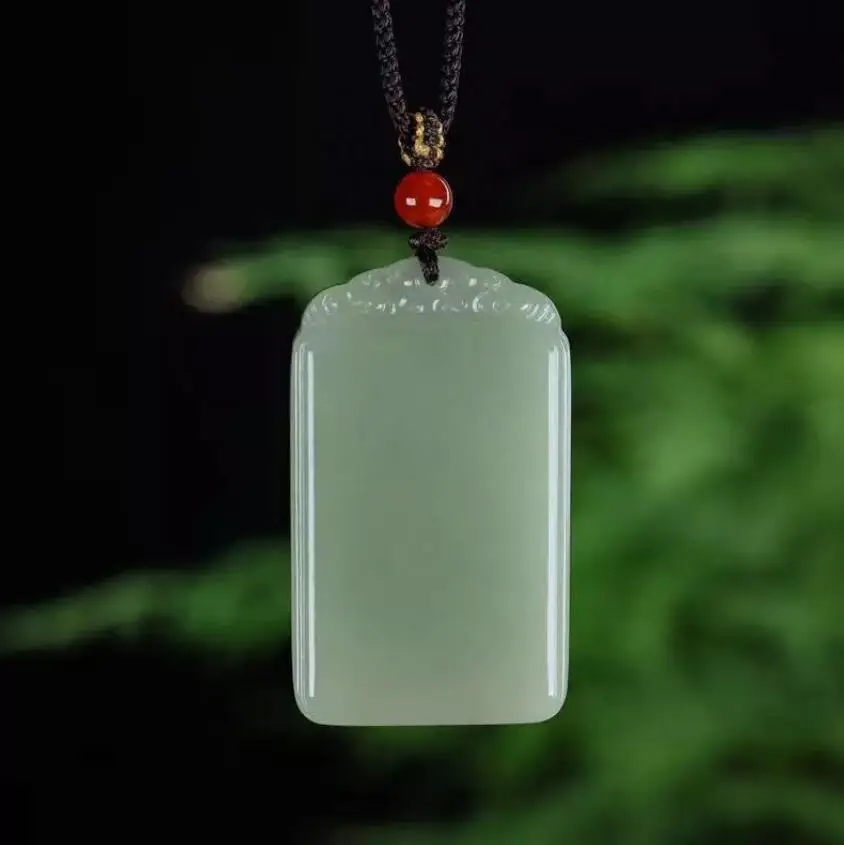 Real Nature High Icy Green HeTian Jade jadeite Hand-Carved Peace pendant