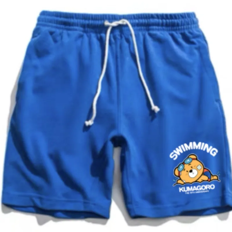 Limitowana edycja Cute Swimming Bear Board Shorts, męskie bawełniane spodenki plażowe, niedźwiedź Man Gym Fitness Pants, 4 kolory M L XL XXL XXXL