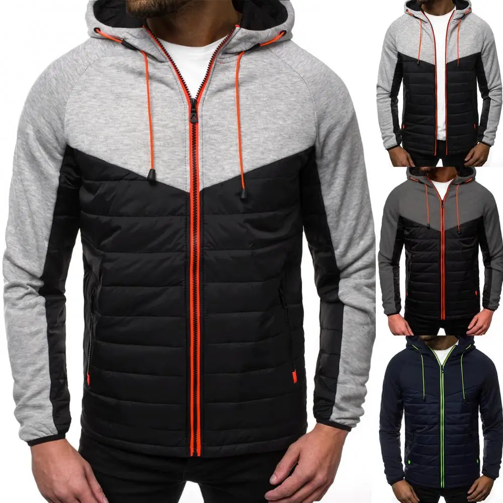 Jaqueta masculina com capuz com zíper colorido, casaco casual masculino, jaqueta de inverno quente, outono