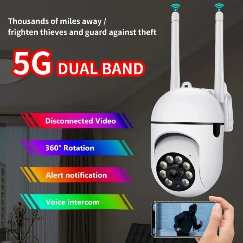 Caméra de surveillance extérieure PTZ IP WiFi HD 5MP, dispositif de sécurité sans fil, étanche, avec n'aime numérique x4, IA, poignées humaines, suivi automatique, vision nocturne, document complet