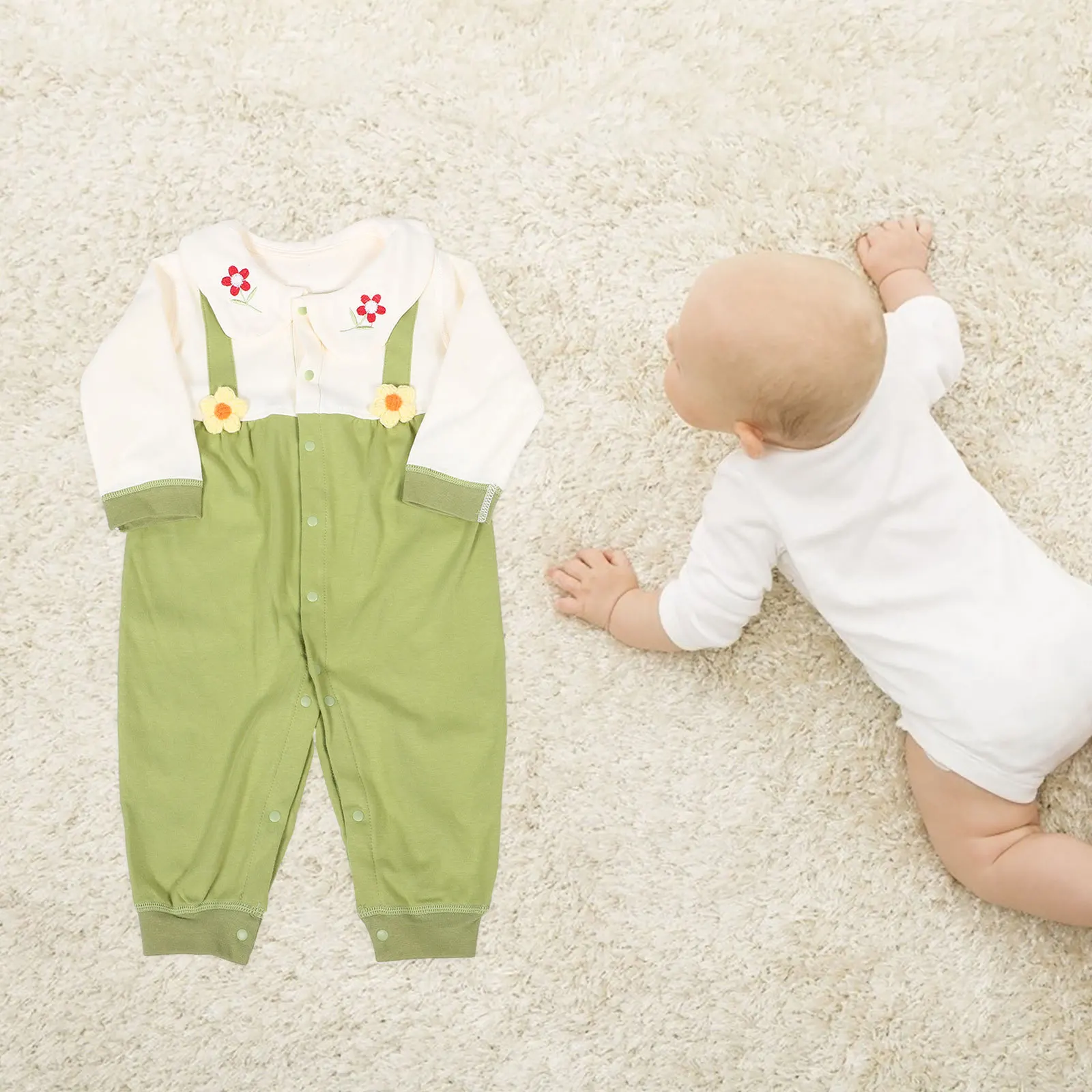 الوليد الطفل طويلة الأكمام القطن ارتداءها خمر طوق تصميم ملابس خاصة نزهة الملابس ربيع الخريف للجنسين رومبير للرضيع #5