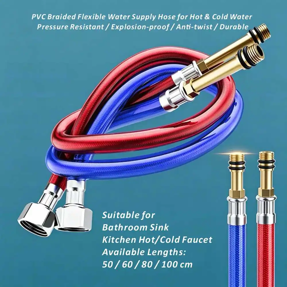 1pcs 50-100cm PVC Plastic-coated Pointed Stainless Steel Braided Faucet Water Inlet Pipe Cold Hot Explosion-proof Flexible Hose