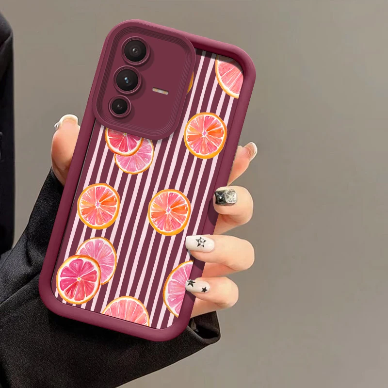 เคสโทรศัพท์ซิลิโคนนิ่มสำหรับ Vivo V50 V40 Pro V23E V60 V25 V30 SE V30E V27 V29E V27 Pro V25E ลายสตรอว์เบอร์รี่ส้ม